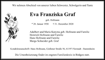 Traueranzeige von Eva Franziska Graf von Wetterauer Zeitung