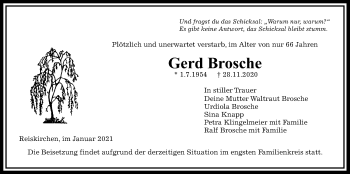 Traueranzeige von Gerd Brosche von Giessener Allgemeine, Alsfelder Allgemeine
