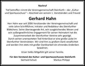Traueranzeige von Gerhard Hahn von Wetterauer Zeitung