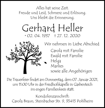 Traueranzeige von Gerhard Heller von Giessener Allgemeine, Alsfelder Allgemeine