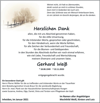 Traueranzeige von Gerhard Weiß von Licher Wochenblatt