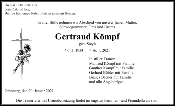 Traueranzeige von Gertraud Kömpf von Giessener Allgemeine, Alsfelder Allgemeine