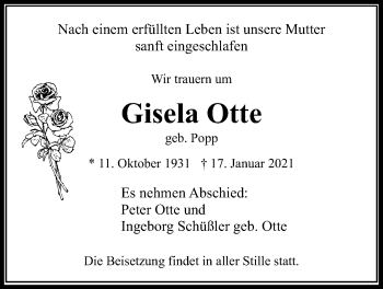 Traueranzeige von Gisela Otte von Wetterauer Zeitung