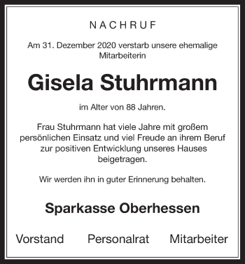 Traueranzeige von Gisela Stuhrmann von Wetterauer Zeitung