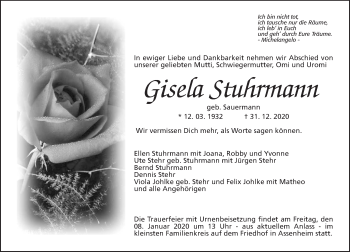 Traueranzeige von Gisela Stuhrmann von Wetterauer Zeitung