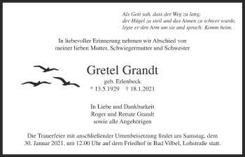 Traueranzeige von Gretel Grandt von Bad Vilbel/Karben