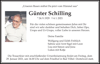 Traueranzeige von Günter Schilling von Bad Vilbel/Karben