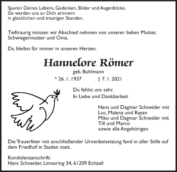 Traueranzeige von Hannelore Römer von Wetterauer Zeitung