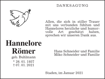 Traueranzeige von Hannelore Römer von Wetterauer Zeitung