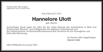 Traueranzeige von Hannelore Ulott von Wetterauer Zeitung