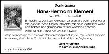 Traueranzeige von Hans-Hermann Klement von Licher Wochenblatt