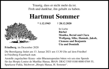 Traueranzeige von Hartmut Sommer von Wetterauer Zeitung