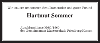 Traueranzeige von Hartmut Sommer von Wetterauer Zeitung