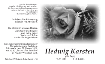 Traueranzeige von Hedwig Karsten von Wetterauer Zeitung