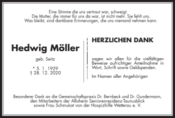 Traueranzeige von Hedwig Möller von Wetterauer Zeitung