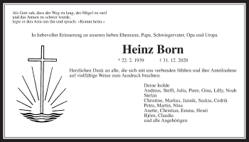 Traueranzeige von Heinz Born von Wetterauer Zeitung