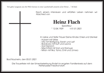 Traueranzeige von Heinz Flach von Wetterauer Zeitung