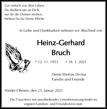 Traueranzeige von Heinz-Gerhard Bruch von Alsfelder Allgemeine