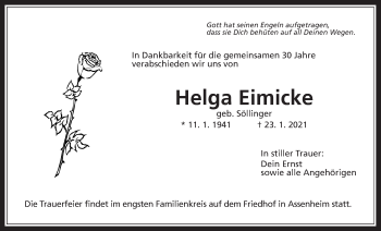 Traueranzeige von Helga Eimicke von Wetterauer Zeitung