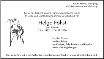 Traueranzeige von Helga Föhst von Giessener Allgemeine, Alsfelder Allgemeine