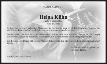 Traueranzeige von Helga Kühn von Giessener Allgemeine, Alsfelder Allgemeine