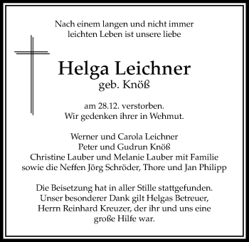 Traueranzeige von Helga Leichner von Bad Vilbel/Karben