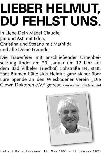 Traueranzeige von Helmut Herbolsheimer von Bad Vilbel/Karben
