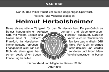 Traueranzeige von Helmut Herbolsheimer von Bad Vilbel/Karben