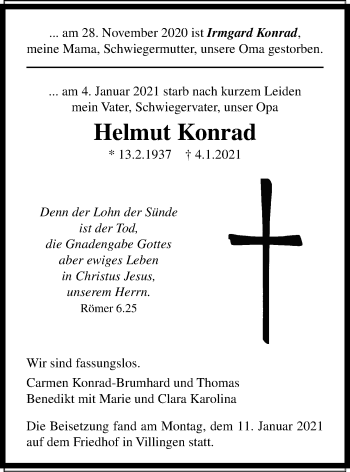 Traueranzeige von Helmut Konrad von Licher Wochenblatt