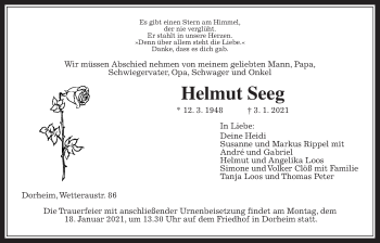 Traueranzeige von Helmut Seeg von Wetterauer Zeitung