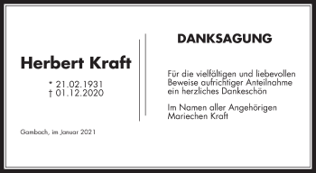 Traueranzeige von Herbert Kraft von Wetterauer Zeitung