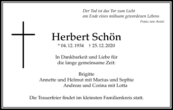 Traueranzeige von Herbert Schön von Bad Vilbel/Karben