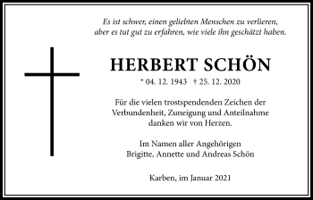 Traueranzeige von Herbert Schön von Bad Vilbel/Karben