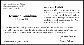 Traueranzeige von Hermann Gundrum von Giessener Allgemeine, Alsfelder Allgemeine