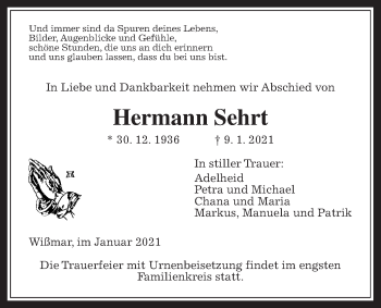 Traueranzeige von Hermann Sehrt von Giessener Allgemeine, Alsfelder Allgemeine