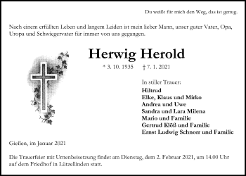 Traueranzeige von Herwig Herold von Giessener Allgemeine, Alsfelder Allgemeine