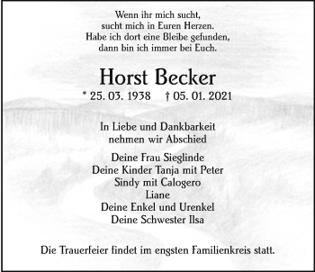 Traueranzeige von Horst Becker von Giessener Allgemeine, Alsfelder Allgemeine