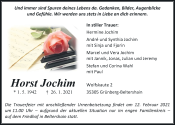 Traueranzeige von Horst Jochim von Giessener Allgemeine, Alsfelder Allgemeine