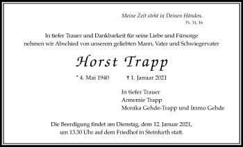 Traueranzeige von Horst Trapp von Wetterauer Zeitung
