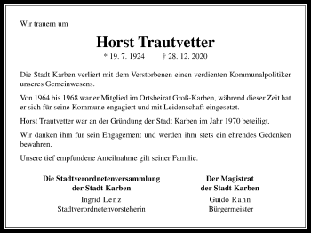 Traueranzeige von Horst Trautvetter von Wetterauer Zeitung