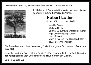 Traueranzeige von Hubert Lutter von Licher Wochenblatt