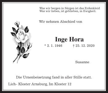 Traueranzeige von Inge Hora von Wetterauer Zeitung