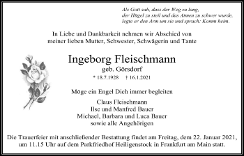 Traueranzeige von Ingeborg Fleischmann von Bad Vilbel/Karben