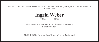 Traueranzeige von Ingrid Weber von Wetterauer Zeitung