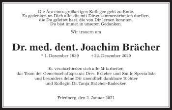 Traueranzeige von Joachim Brächer von Wetterauer Zeitung