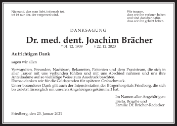 Traueranzeige von Joachim Brächer von Wetterauer Zeitung