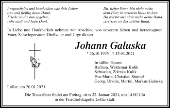 Traueranzeige von Johann Galuska von Giessener Allgemeine, Alsfelder Allgemeine