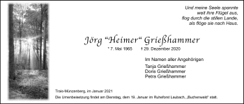 Traueranzeige von Jörg Grießhammer von Giessener Allgemeine, Alsfelder Allgemeine