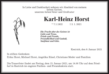 Traueranzeige von Karl-Heinz Horst von Alsfelder Allgemeine