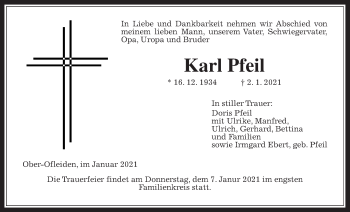 Traueranzeige von Karl Pfeil von Alsfelder Allgemeine